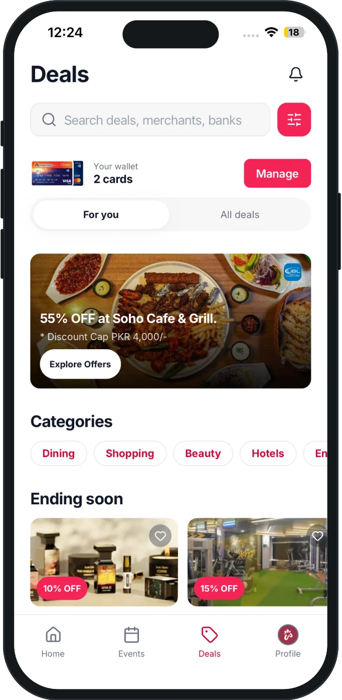 Deals and bank card offers in the app